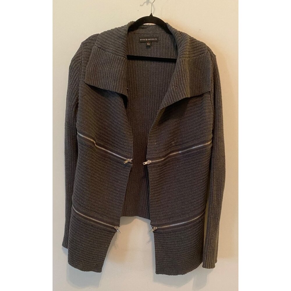 Rock & Republic Gray Open Cardigan Sweater High Low Hem Long Sleeve Large